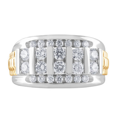 Men's Lab Grown Diamond Ring in 10K White and Yellow Gold (1 1/2 ct. tw.)