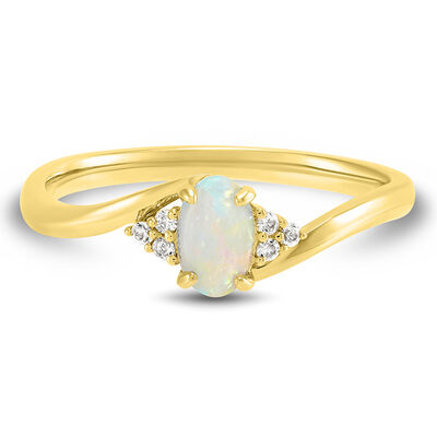Oval Opal Ring with Lab-Created White Sapphire in 10K Yellow Gold