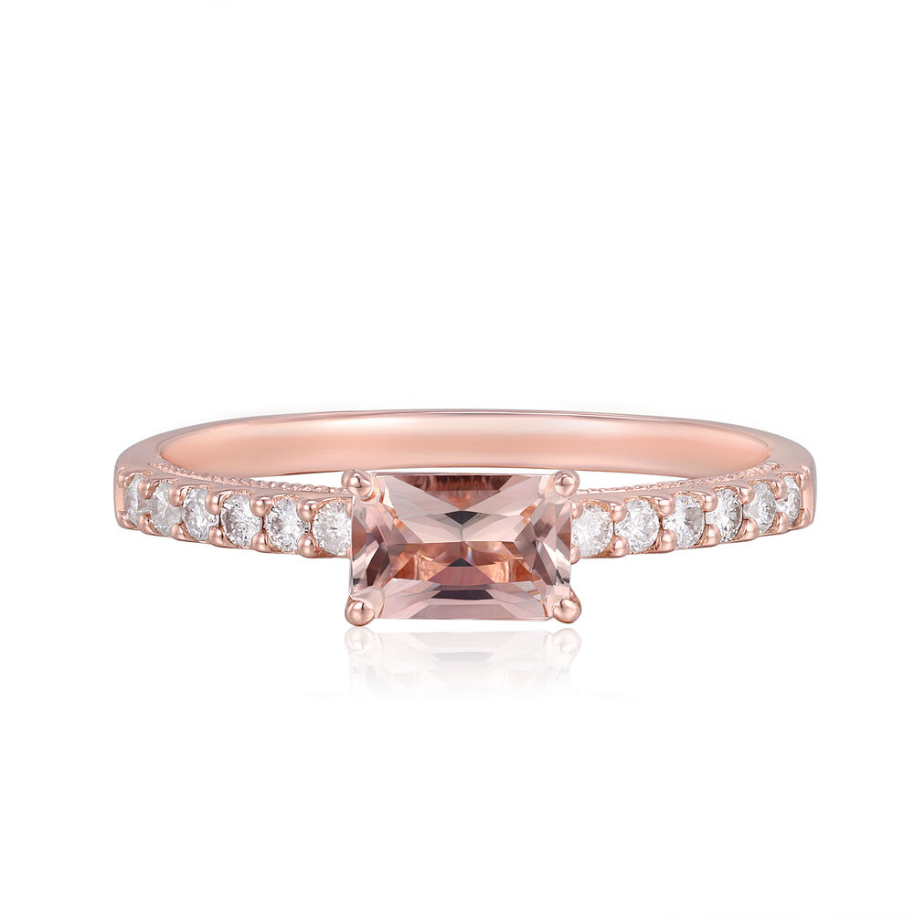 Layering & Stacking Morganite and Diamond Stack Ring in 10K Rose Gold (1/7  ct. tw.)