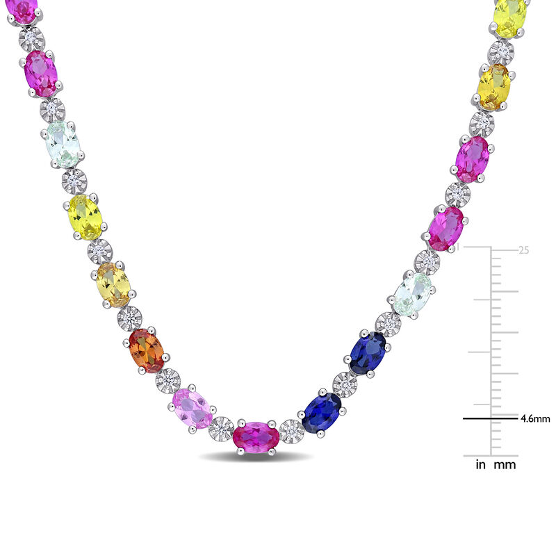 Lab Created Multi-Color Sapphire Tennis Necklace in Sterling Silver