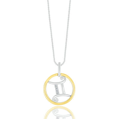 Diamond Accent Zodiac Disc Pendant in Sterling Silver and 10K Yellow Gold 