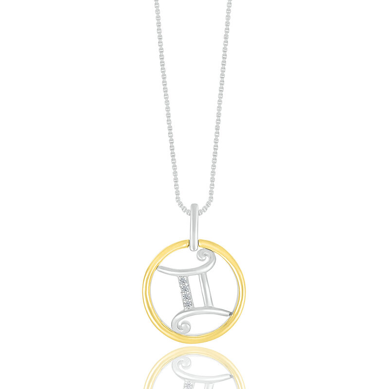 Diamond Accent Zodiac Disc Pendant in Sterling Silver and 10K Yellow Gold 