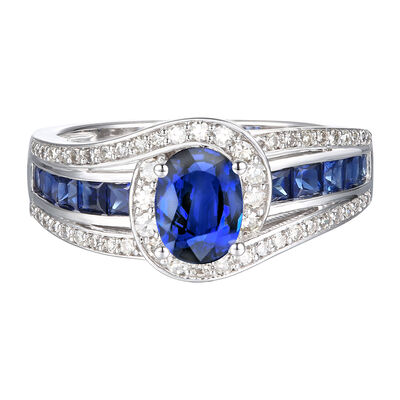 Blue Sapphire & 3/4 ct. tw. Diamond Ring in 10K White Gold