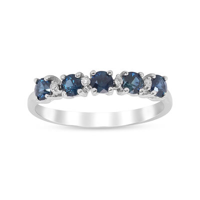 Diamond & Blue Sapphire Ring in 10K White Gold