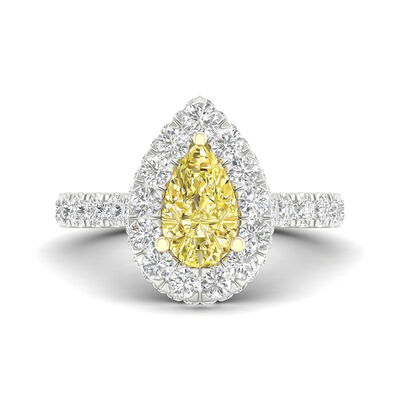 Lab Grown Yellow Diamond Pear-Shaped Engagement Ring in 14K Yellow & White Gold (2 ct. tw.)