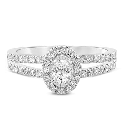 Diamond Halo Engagement Ring in 14K White Gold (5/8 ct. tw.)