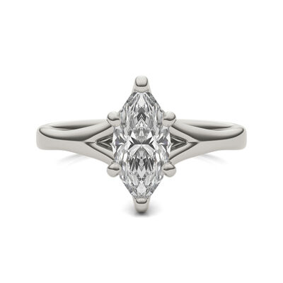 Lab Created Moissanite Marquise-Shaped Solitaire Engagement Ring in 14K White Gold