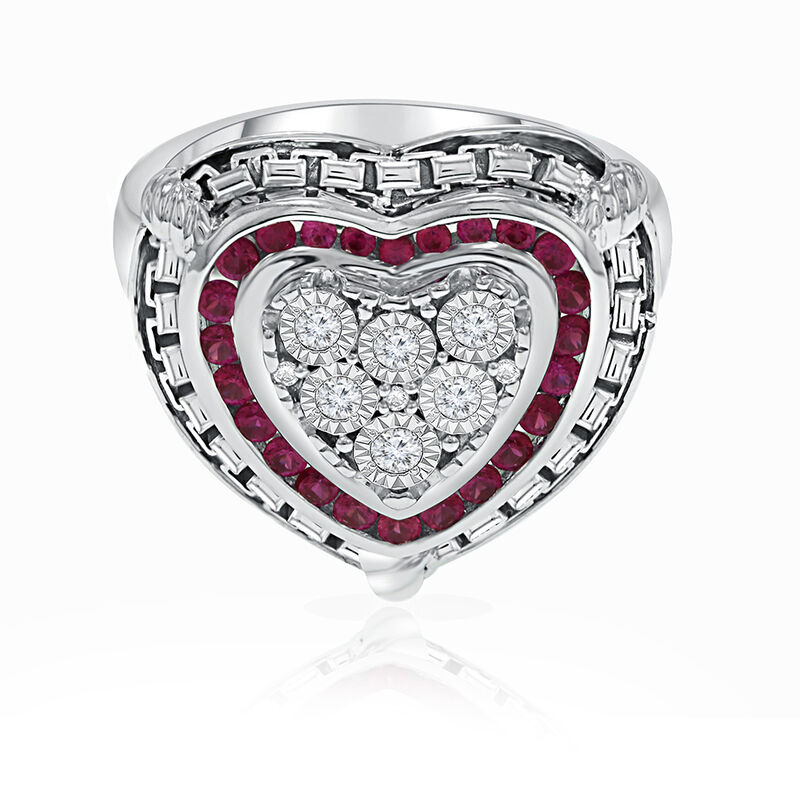 Diamond &amp; Lab Created Ruby Ring in Sterling Silver &#40;1/7 ct. tw.&#41;