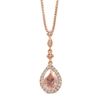 Pear-Shaped Morganite and Diamond Pendant in 10K Rose Gold (1/7 ct. tw.)