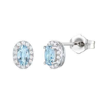 Santa Maria Aquamarine and Diamond Stud Earrings in 10K White Gold (1/7 ct. tw.)