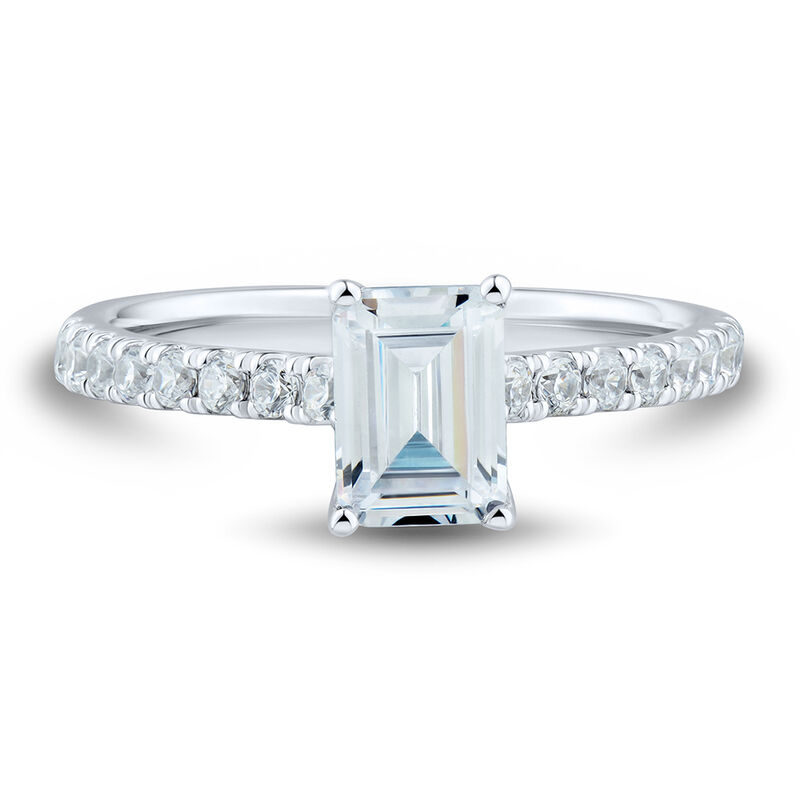 lab grown diamond pave emerald-cut engagement ring in 14k white gold &#40;1 1/3 ct. tw.&#41;