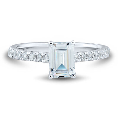 lab grown diamond pave emerald-cut engagement ring in 14k white gold (1 1/3 ct. tw.)