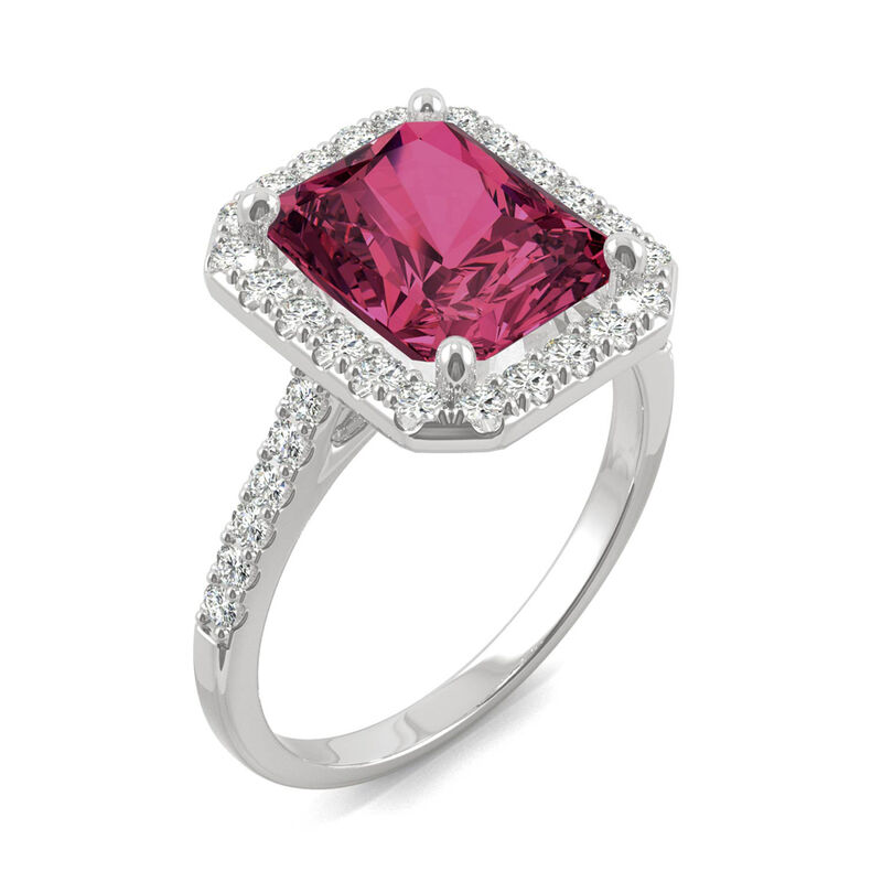 Moissanite &amp; Lab Created Ruby Halo Ring in 14K White Gold &#40;1/2 ct. tw.&#41;