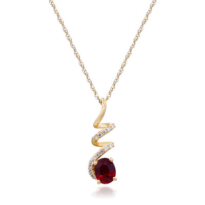 Ruby Pendant with Diamond Accents in 10K Yellow Gold