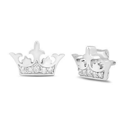 Cruella Diamond Crown Stud Earrings in Sterling Silver (1/10 ct. tw.)