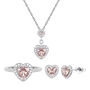 Heart-Shaped Lab Created Pink Sapphire Earring, Pendant &amp; Ring Set in Sterling Silver