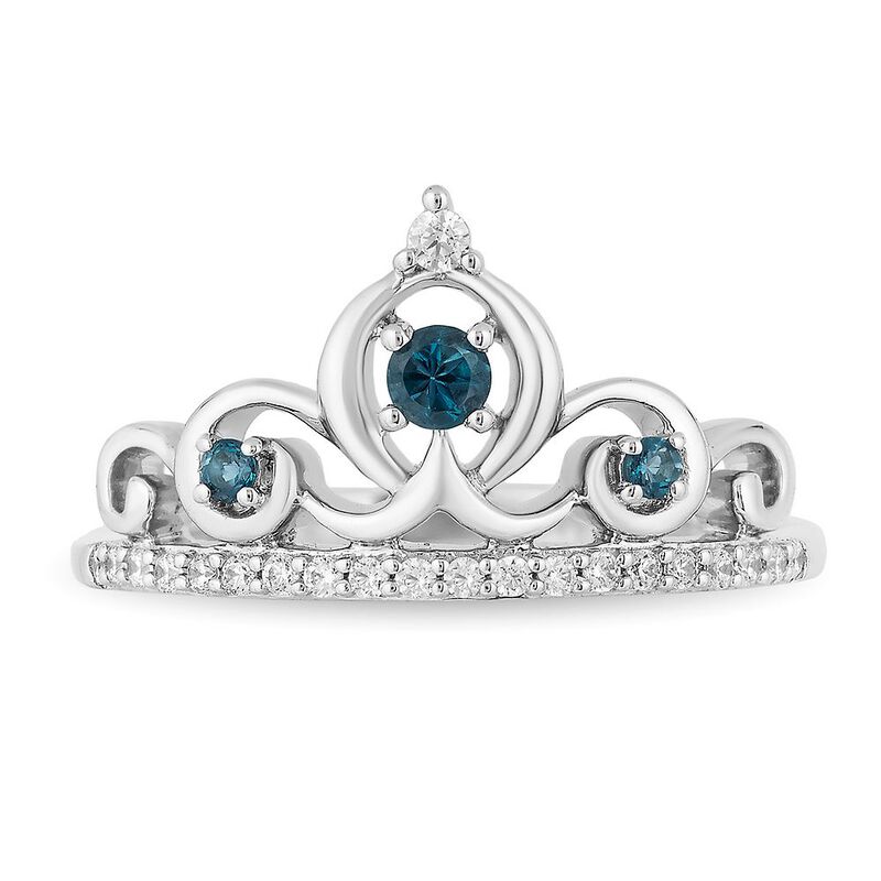 Enchanted Disney Cinderella Blue Topaz &amp; 1/8 ct. tw. Diamond Tiara Ring in Sterling Silver