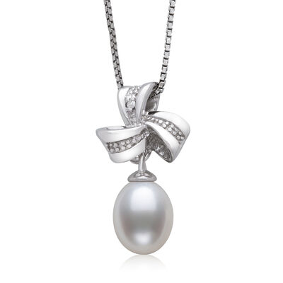 Freshwater Cultured Pearl and Diamond Accent Pendant in Sterling Silver