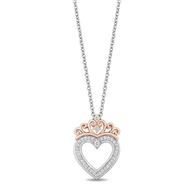 Diamond Majestic Princess Heart Pendant in Sterling Silver & 10K Rose Gold (1/10 ct. tw.)
