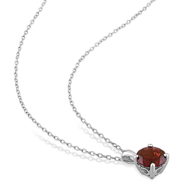 Garnet Solitaire Pendant in Sterling Silver 