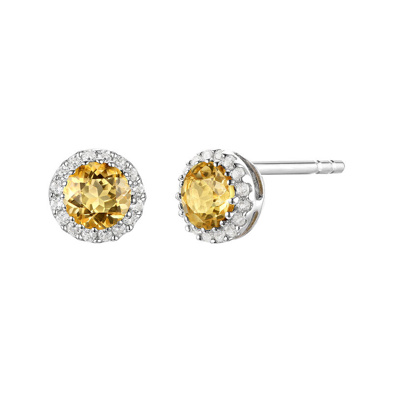 Diamond &amp; Citrine Stud Earrings in 14K White Gold