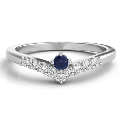 Lab Grown Diamond and Lab-Created Blue Sapphire Chevron Ring in Sterling Silver (1/7 ct. tw.)