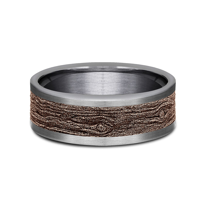 Men&rsquo;s Tantalum Wedding Band with Log Knot Detail and 14K Rose Gold, 8MM