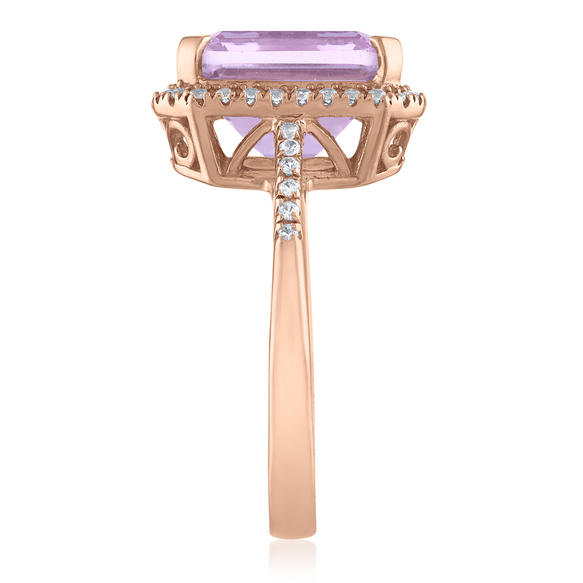 9ct Rose Gold Amethyst and Diamond Emerald Cut Ring – Grahams Jewellers