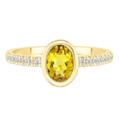 Bezel-Set Citrine Ring with Diamond Accent in 10K Yellow Gold