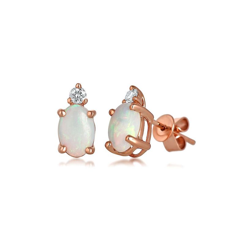 Opal &amp; Diamond Stud Earrings in 10K Rose Gold