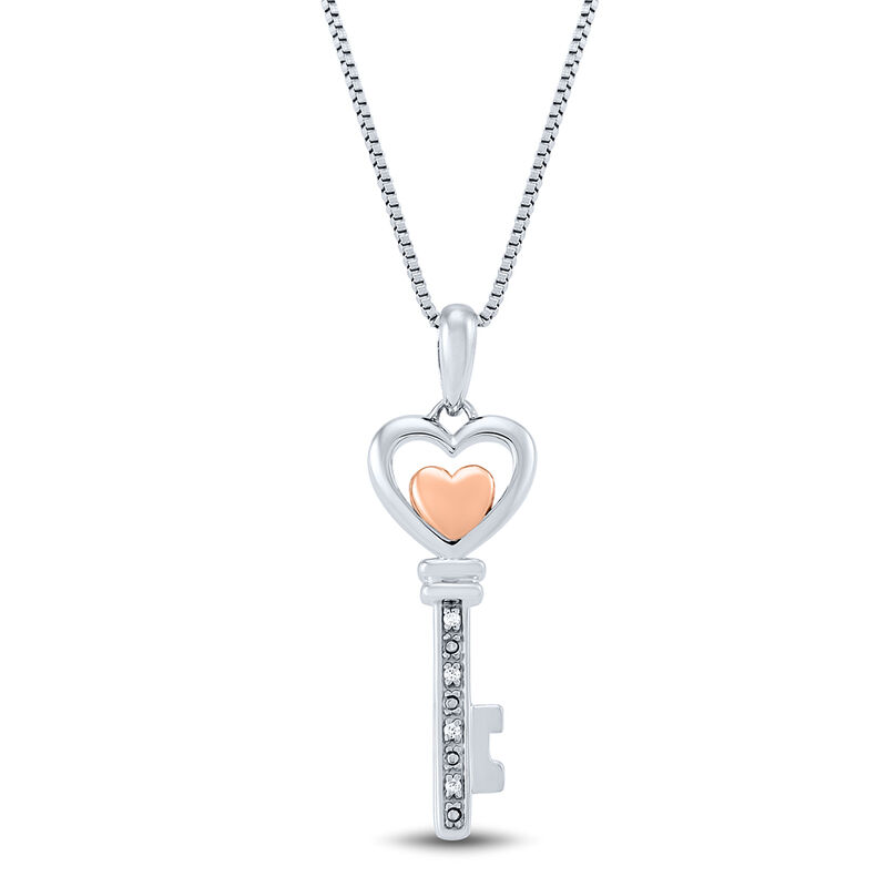 I Am Loved Diamond Heart Key Pendant Necklace