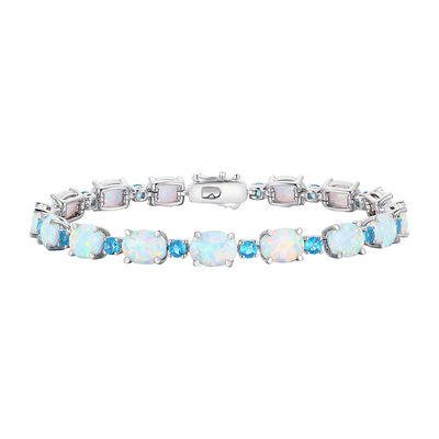 Lab-Created Opal and Lab-Created Blue Topaz Bracelet in Sterling Silver