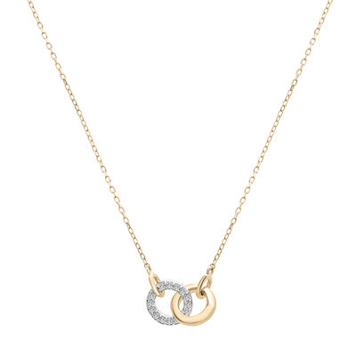 Two-Tone Diamond Linked Circle Necklace in 14K White and Yellow Gold (1/10 ct. tw.)