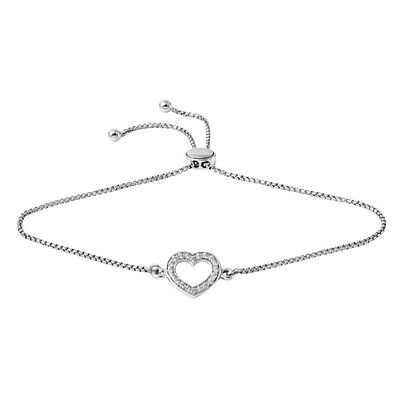 Rhythm & Muse™ Lab Created White Sapphire Open Heart Bolo Bracelet in Sterling Silver