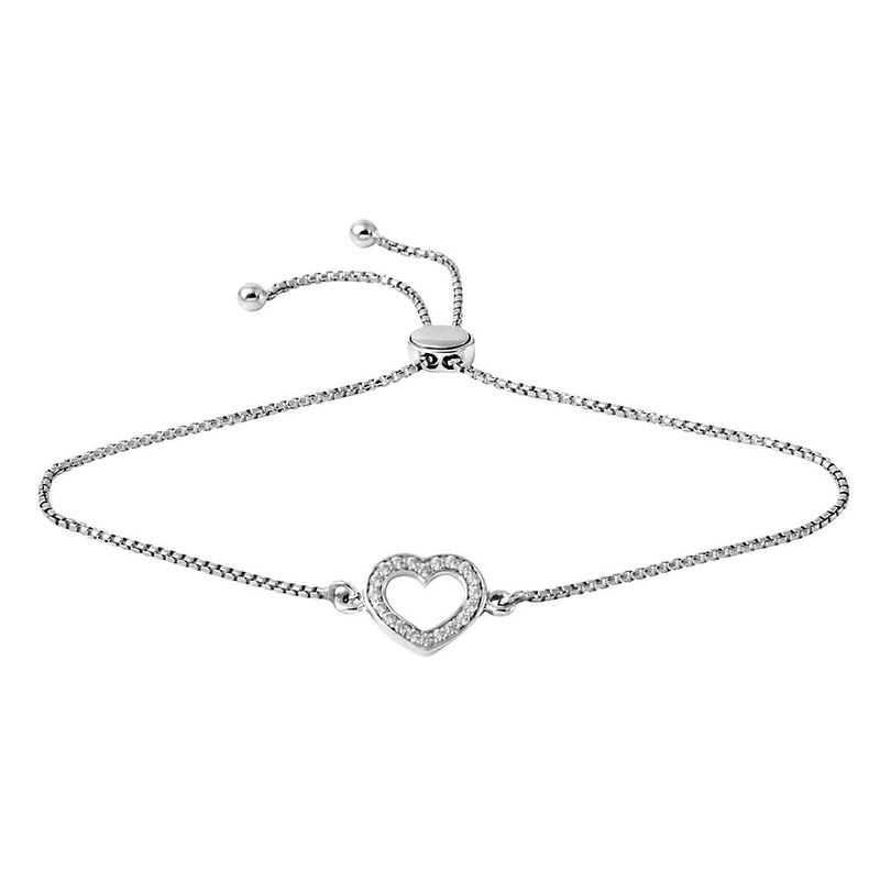Rhythm &amp; Muse&amp;&#35;8482; Lab Created White Sapphire Open Heart Bolo Bracelet in Sterling Silver