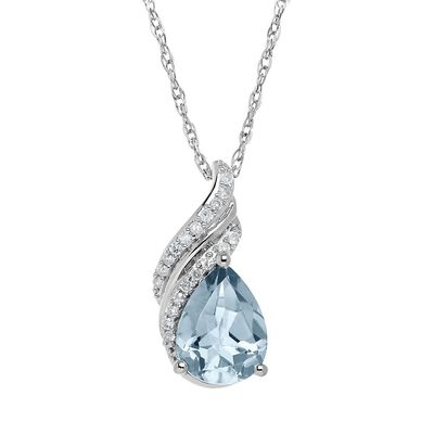 Aquamarine & Diamond Pendant in Sterling Silver