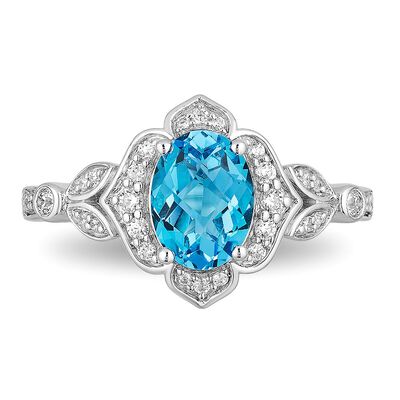 Jasmine Oval Swiss Blue Topaz & Diamond Ring in Sterling Silver (1/5 ct. tw.)