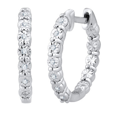 1/10 ct. tw. Diamond Hoop Earrings in Sterling Silver