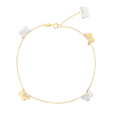 Charm Anklet with Two-Toned Butterflies in 14K Yellow Gold