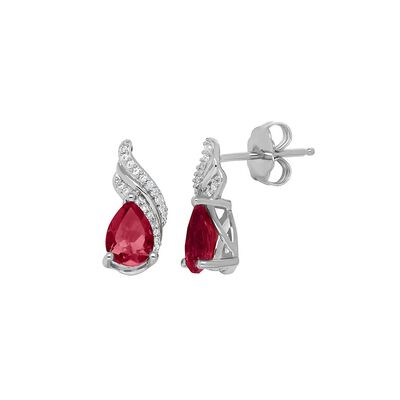 Lab Created Ruby & 1/10 ct. tw. Diamond Earrings in Sterling Silver