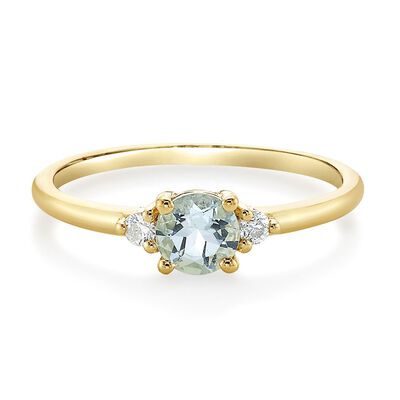 Aquamarine & Diamond Ring in 10K Yellow Gold