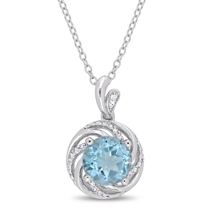 Blue &amp; White Topaz &amp; Diamond Necklace in Sterling Silver