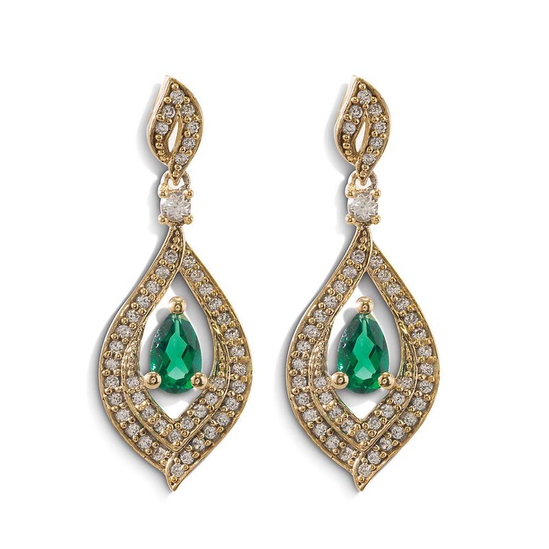 Emerald &amp; 1/3 ct. tw. Diamond Earrings in 10K Yellow Gold