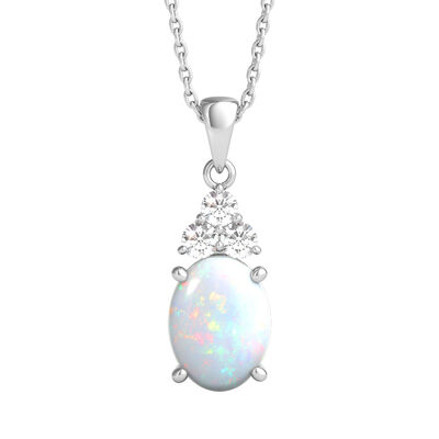 Lab Created Oval Opal & Lab Created White Sapphire Pendant in Sterling Silver