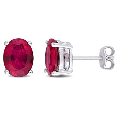 Oval-Shaped Lab Created Ruby Stud Earrings in Sterling Silver