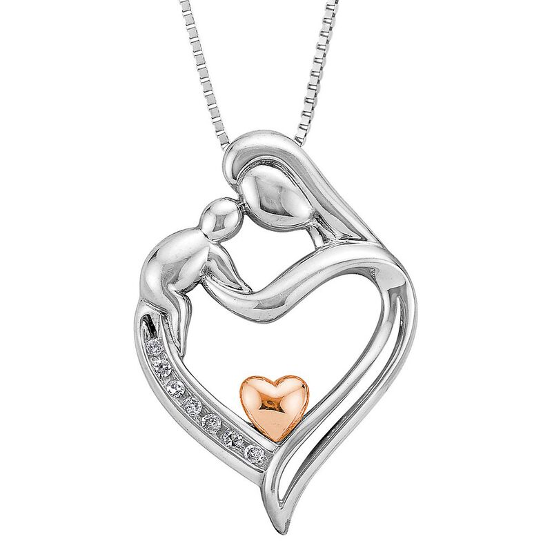 Diamond Mother S Heart Pendant In Sterling Silver 14k Rose Gold Helzberg Diamonds