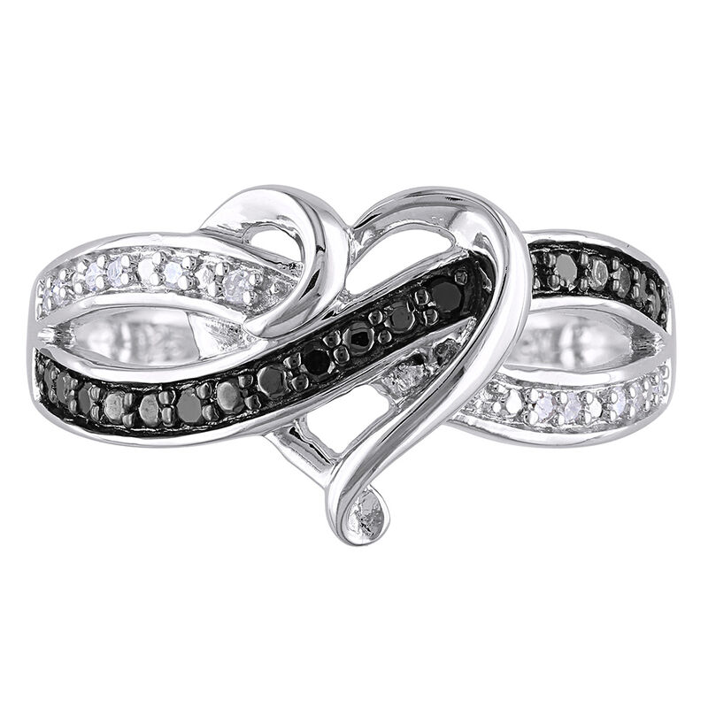 1/8 ct. tw. Black &amp; White Diamond Heart Ring in Sterling Silver