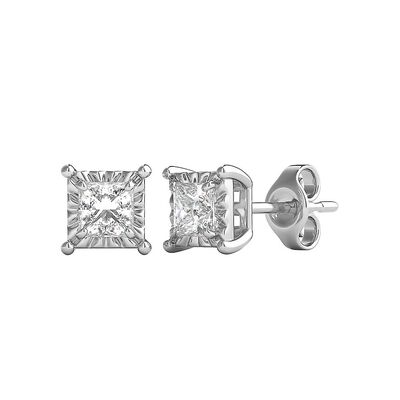 Princess-Cut Diamond Illusion Stud Earrings in 10K White Gold (1/2 ct. tw.)