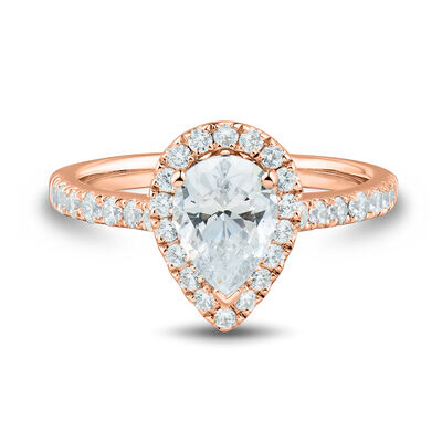 Lab Grown Diamond Pear-Shaped Engagement Ring with Halo in 14K Rose Gold