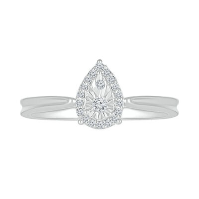 Pear-Shaped Promise Ring with Diamond Halo in Sterling Silver (1/10 ct. tw.)